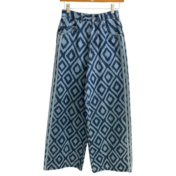 Adidas x Farm Rio Womens Wide Leg Track Pants Jeans 25 Baggy Loose Streetwear - Picture 3 of 15